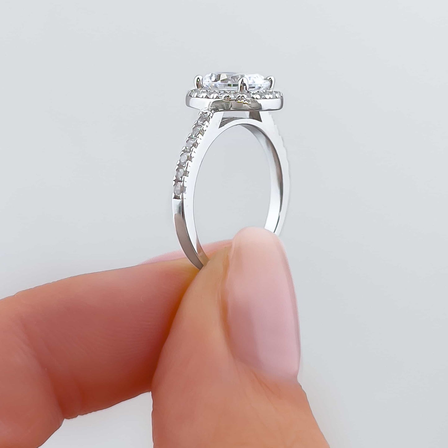 1.5 CT Oval Halo & Pave Moissanite Engagement Ring