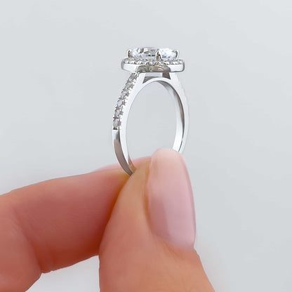 1.5 CT Oval Halo & Pave Moissanite Engagement Ring