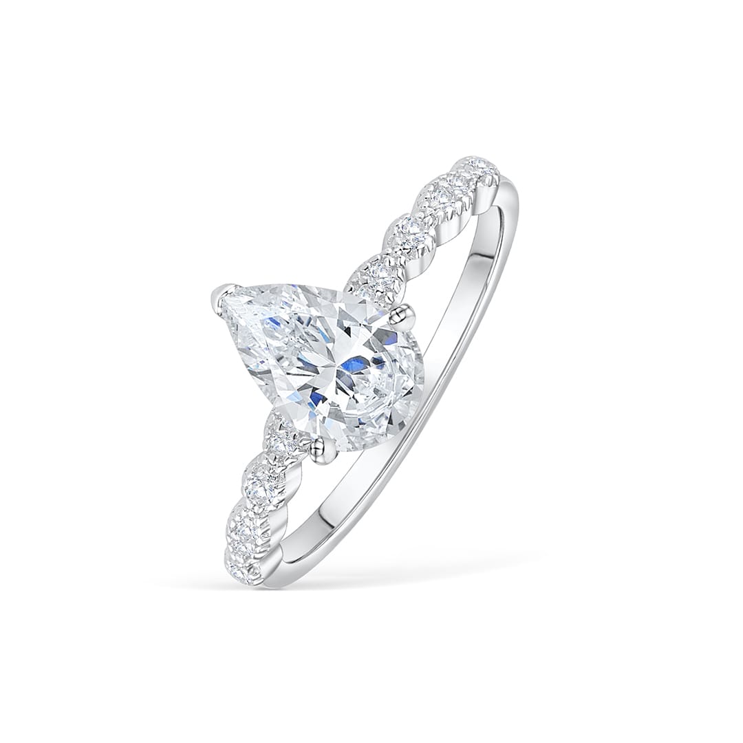 1.5 CT Pear Pave Moissanite Engagement Ring