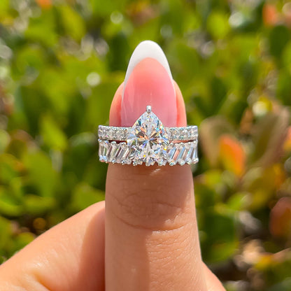 0.75 CT Pear Pave Moissanite Engagement Ring