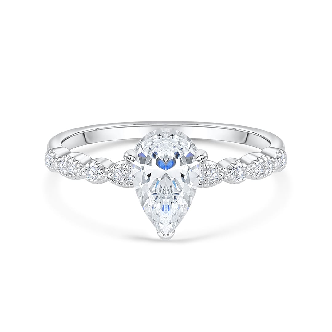 1.5 CT Pear Pave Moissanite Engagement Ring