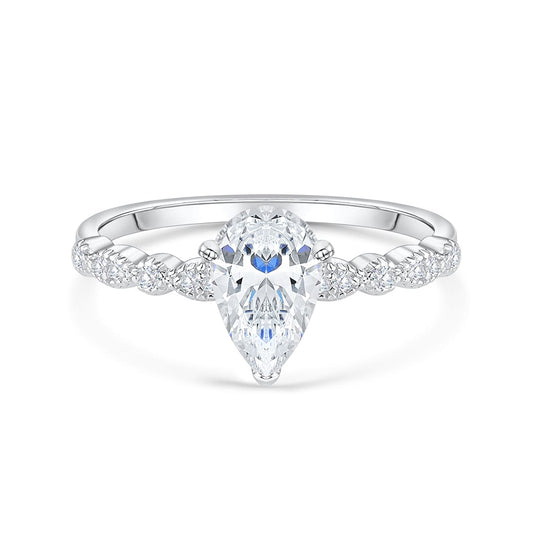 1.5 CT Pear Pave Moissanite Engagement Ring