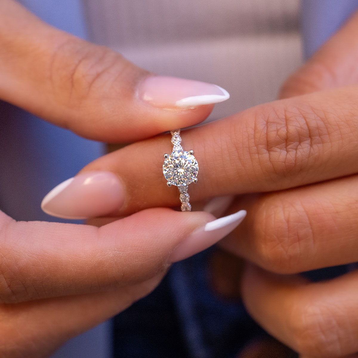 1.8 CT Round Pave Moissanite Engagement Ring
