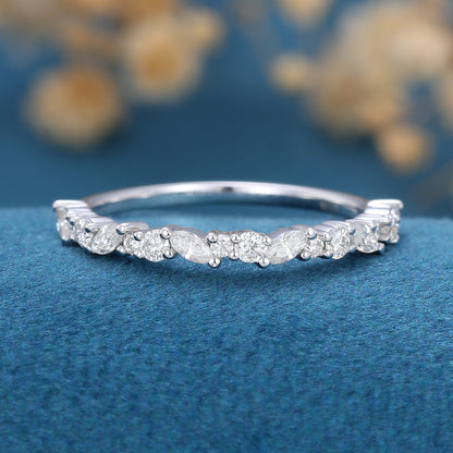 1.7 TCW Marquise & Round Half Eternity Moissanite Wedding Band