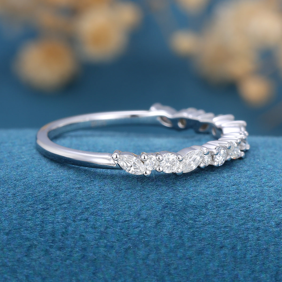 1.7 TCW Marquise & Round Half Eternity Moissanite Wedding Band