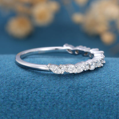 1.7 TCW Marquise & Round Half Eternity Moissanite Wedding Band