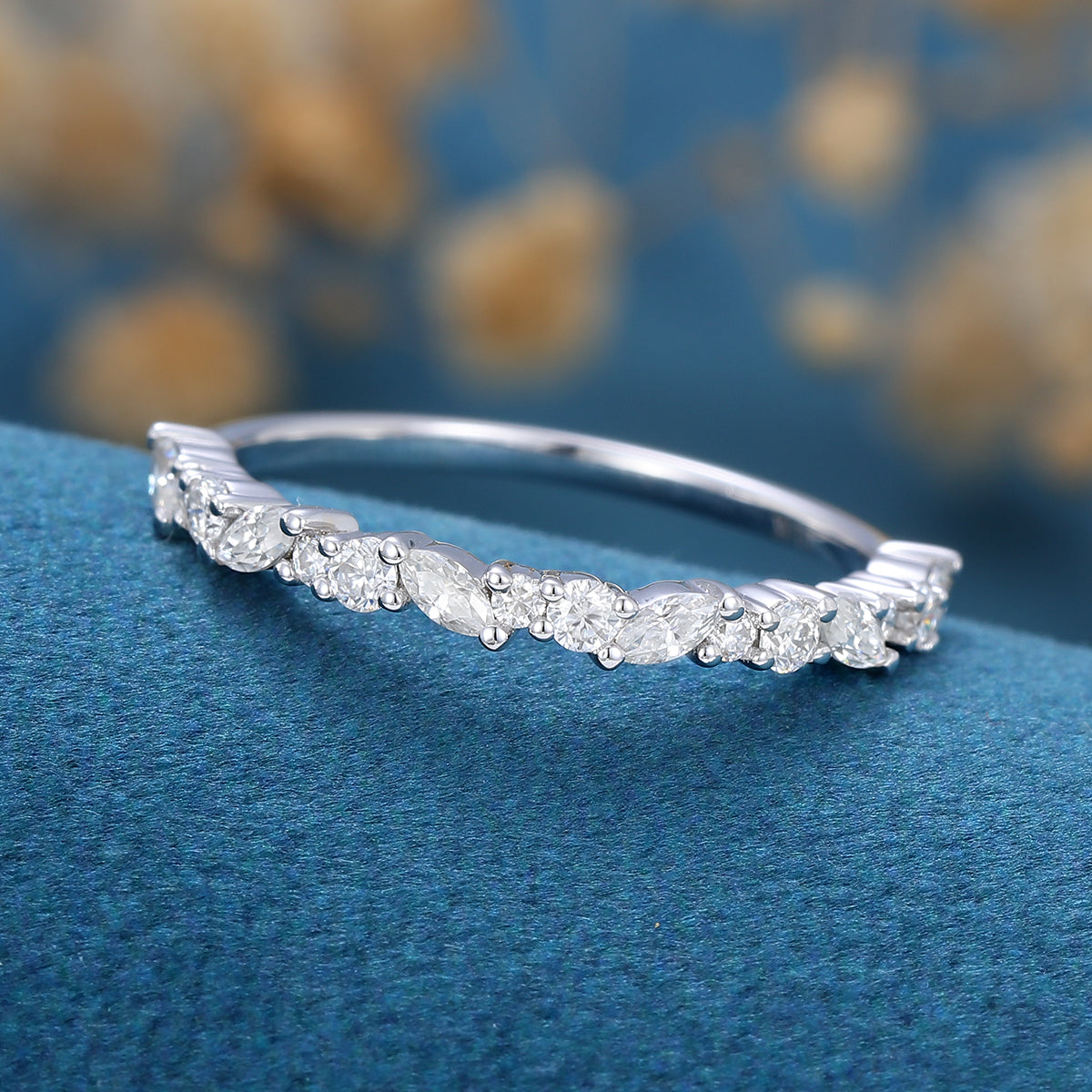 1.7 TCW Marquise & Round Half Eternity Moissanite Wedding Band