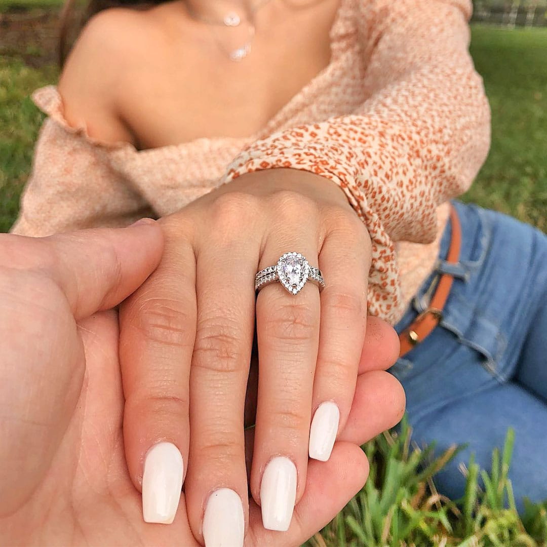 1.33 CT Pear Halo & Pave Moissanite Engagement Ring