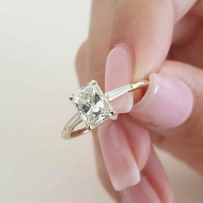 2.3 CT Emerald Three Stone Moissanite Engagement Ring