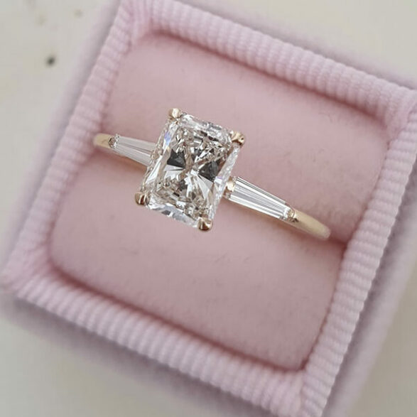 2.3 CT Emerald Three Stone Moissanite Engagement Ring