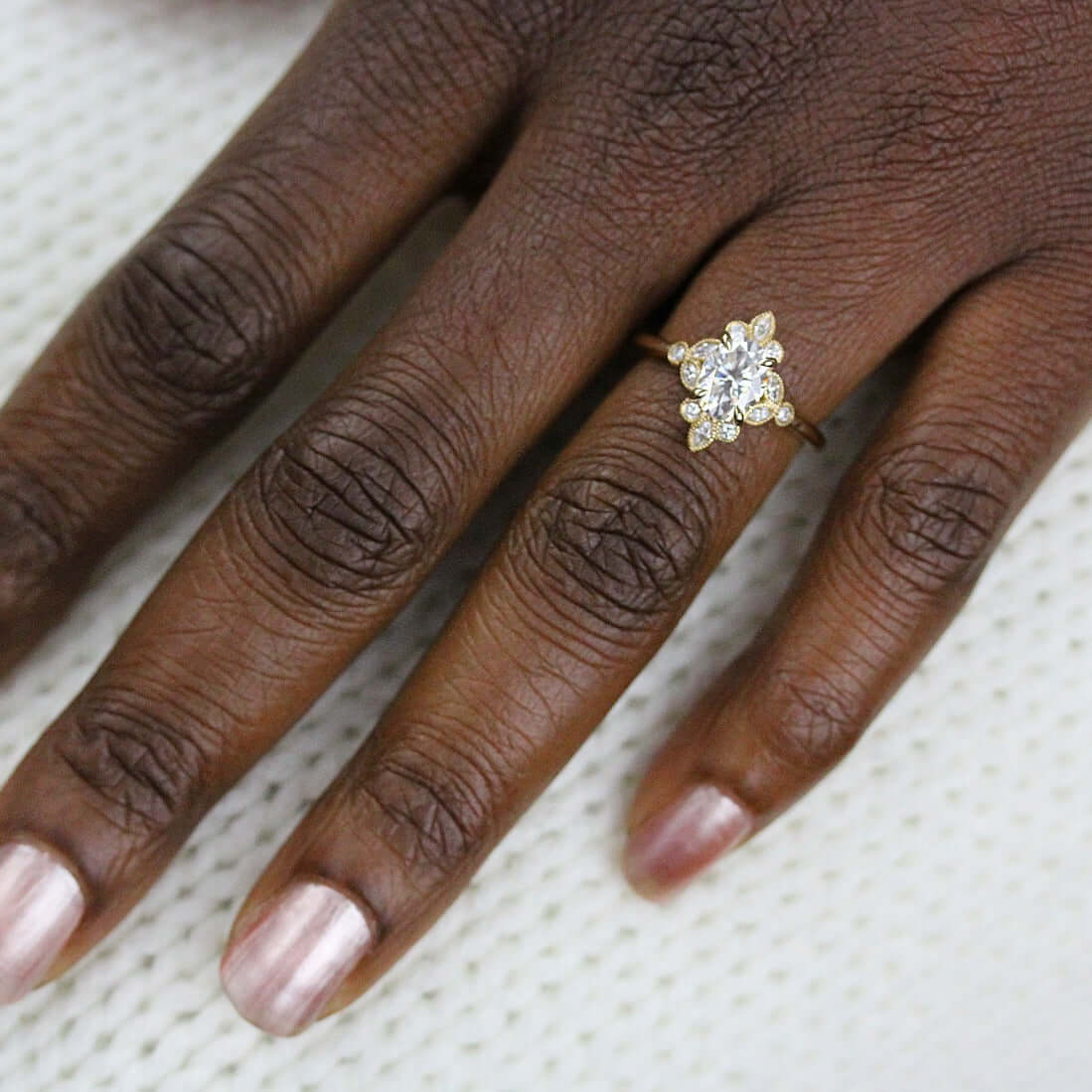 1.33 CT Oval Cluster Moissanite Engagement Ring