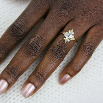 1.33 CT Oval Cluster Moissanite Engagement Ring