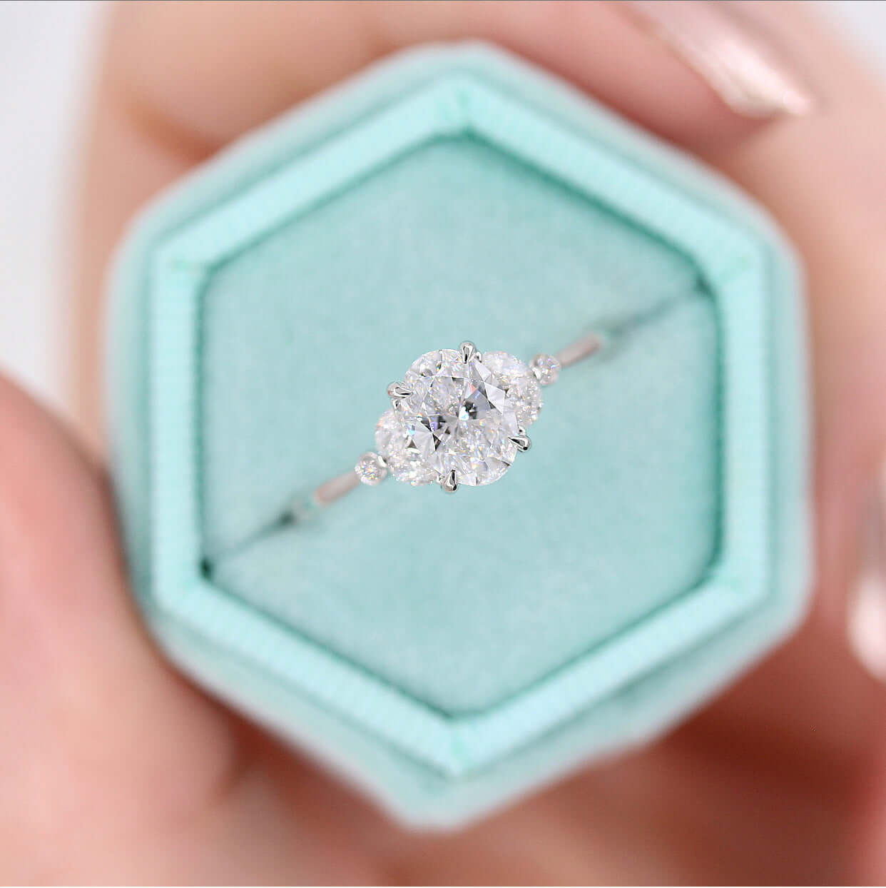 1 CT Oval Cluster Moissanite Engagement Ring