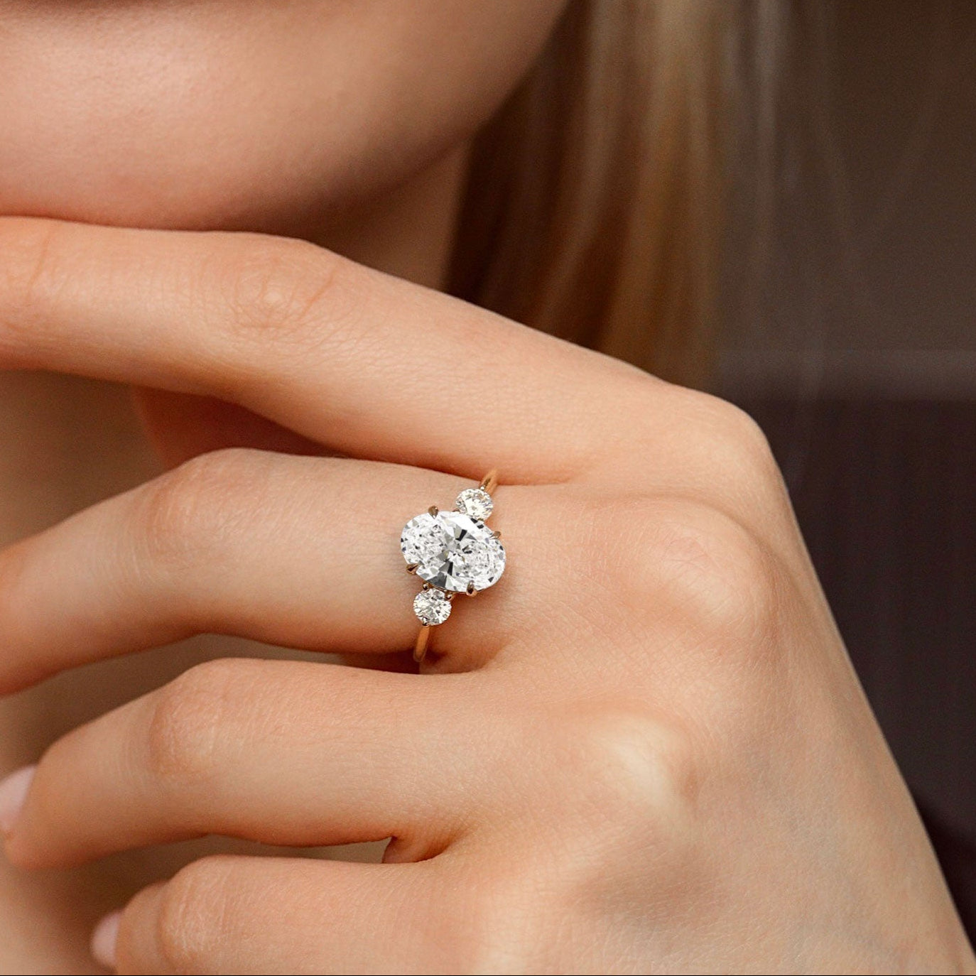 2.30 CT Oval Three Stone Moissanite Engagement Ring