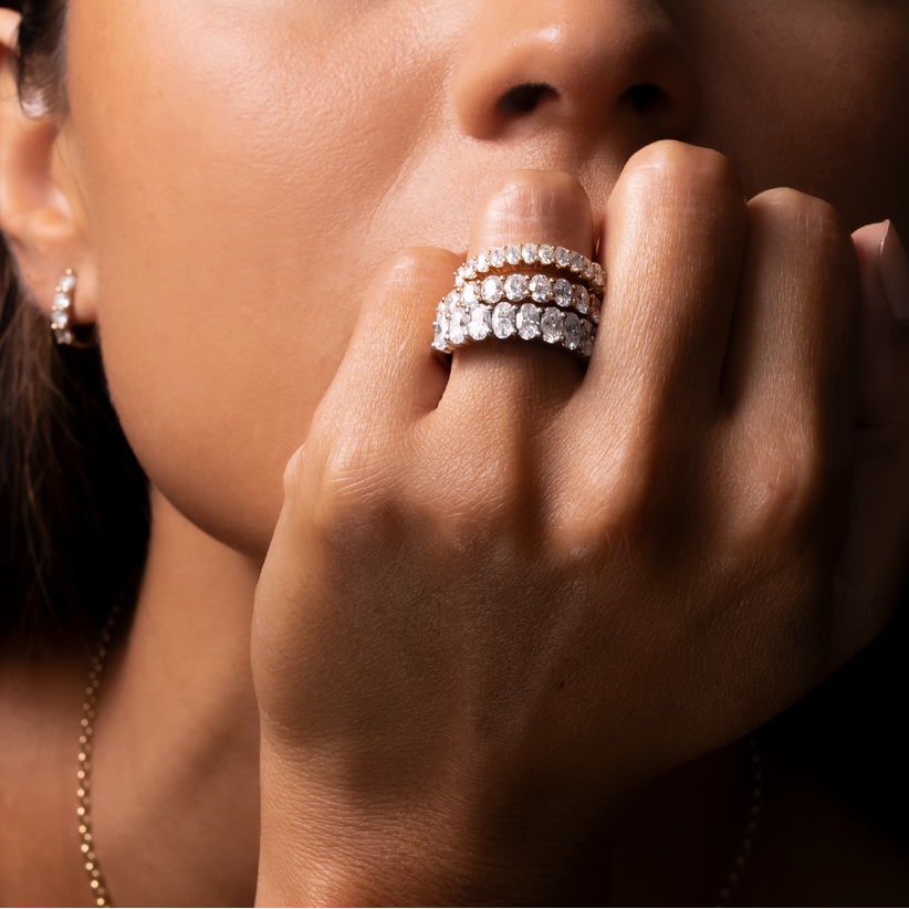 0.3 TCW Oval Half Eternity Moissanite Wedding Band