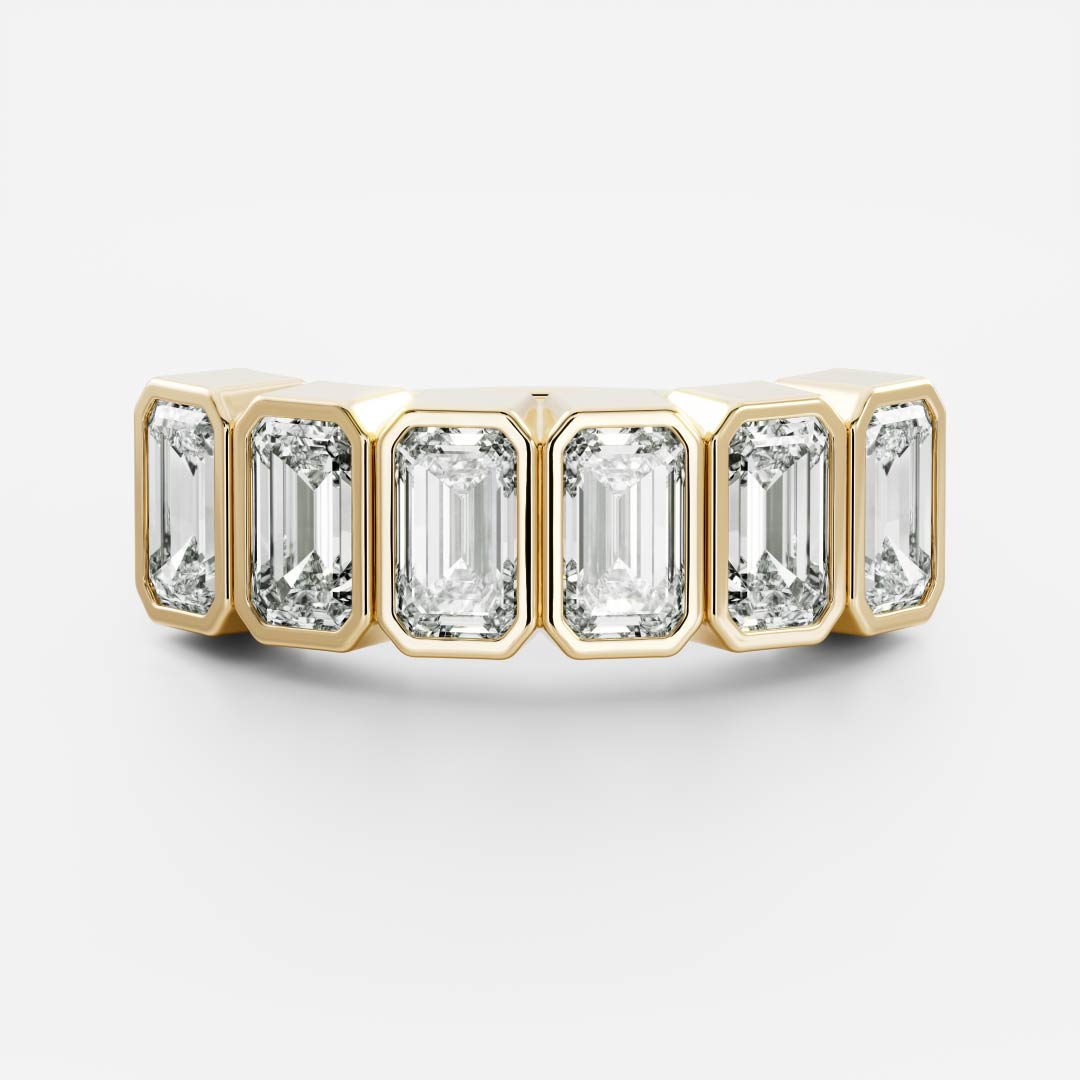 0.4 TCW Emerald Bezel & Half Eternity Moissanite Wedding Band