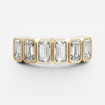 0.4 TCW Emerald Bezel & Half Eternity Moissanite Wedding Band