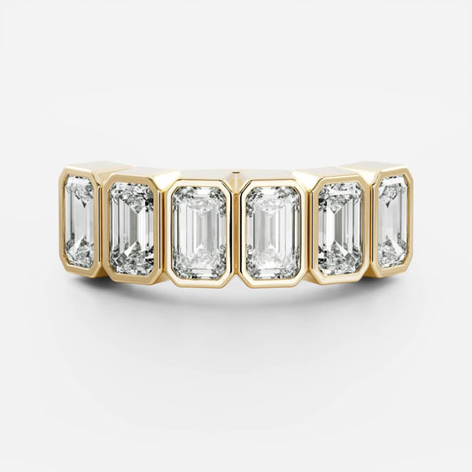 0.4 TCW Emerald Bezel & Half Eternity Moissanite Wedding Band