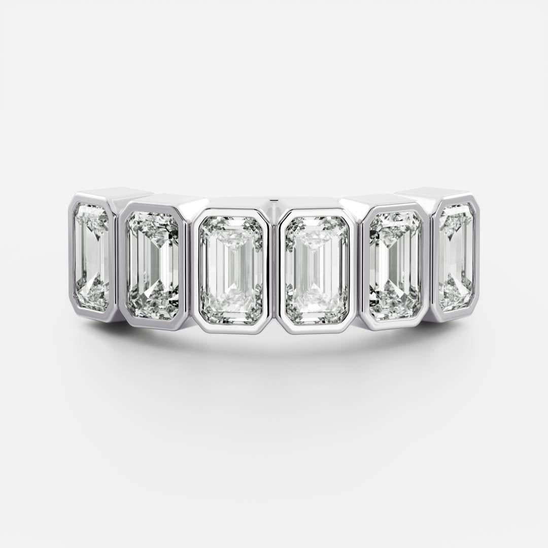 0.4 TCW Emerald Bezel & Half Eternity Moissanite Wedding Band