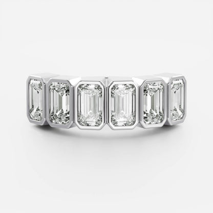 0.4 TCW Emerald Bezel & Half Eternity Moissanite Wedding Band