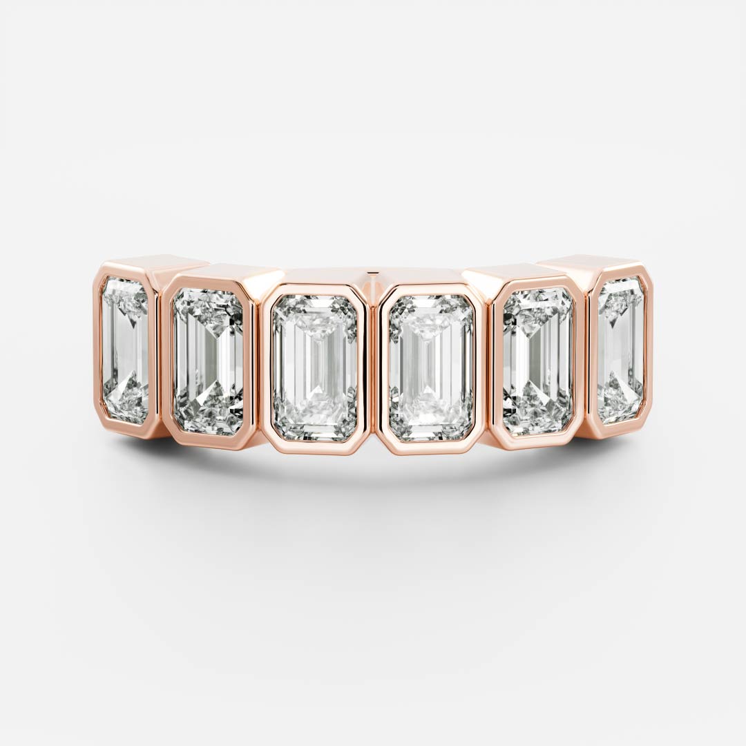 0.4 TCW Emerald Bezel & Half Eternity Moissanite Wedding Band