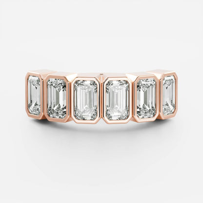 0.4 TCW Emerald Bezel & Half Eternity Moissanite Wedding Band