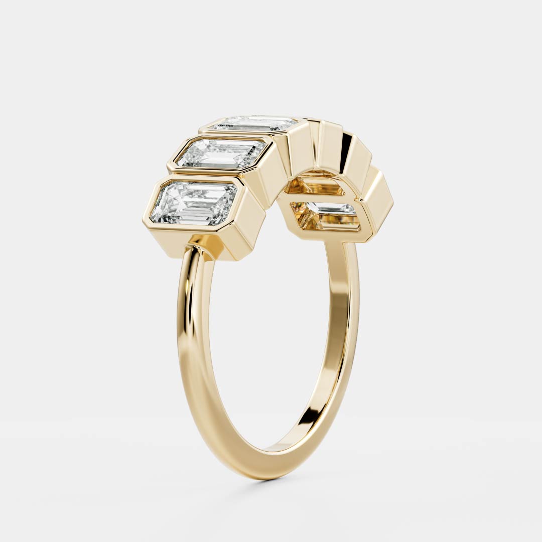 0.4 TCW Emerald Bezel & Half Eternity Moissanite Wedding Band