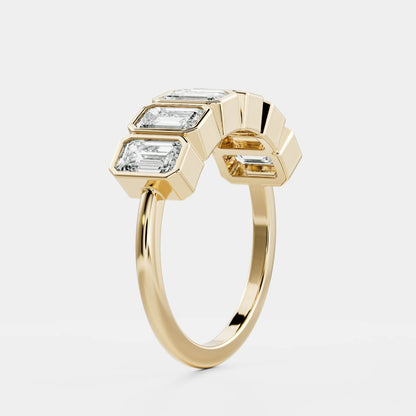 0.4 TCW Emerald Bezel & Half Eternity Moissanite Wedding Band
