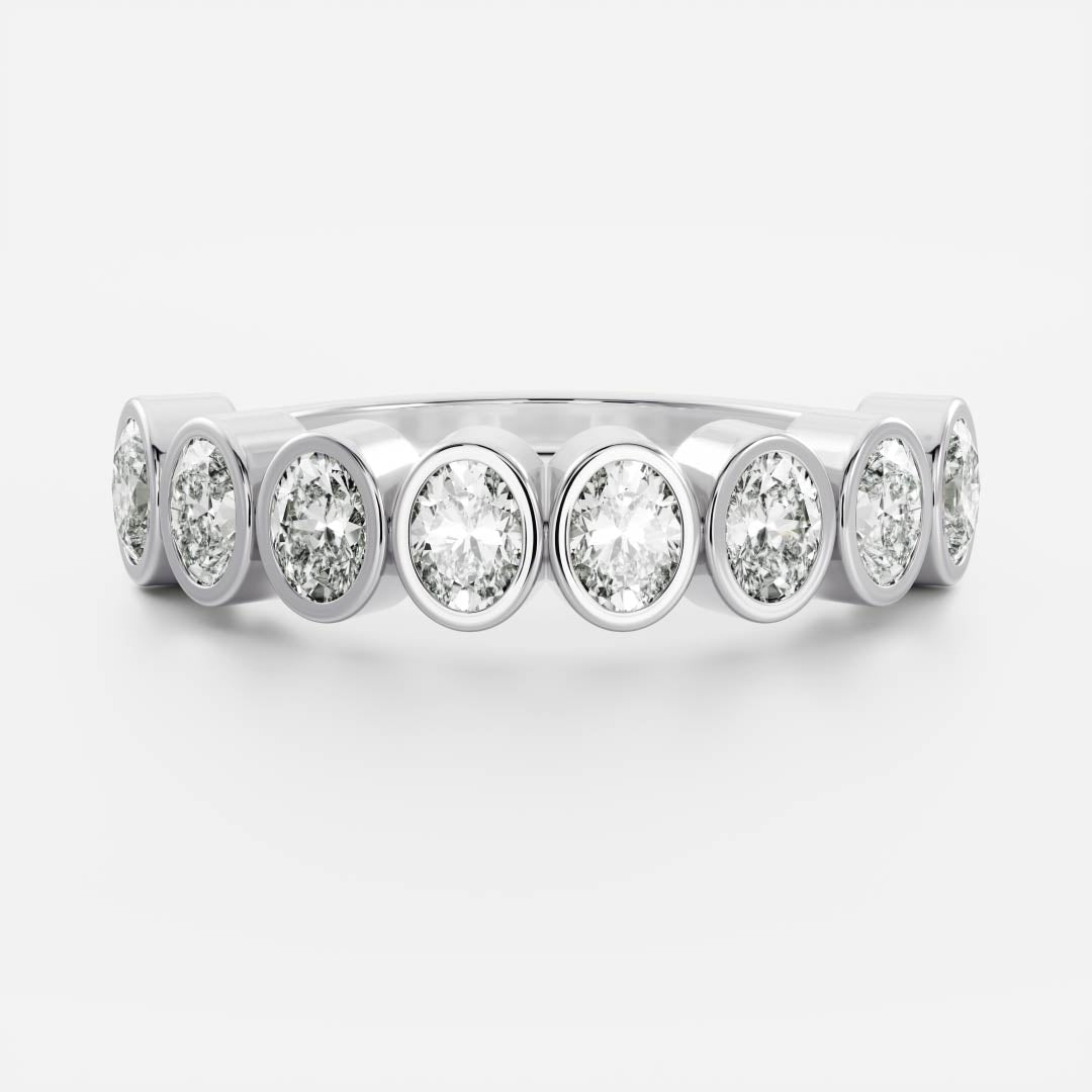 0.3 TCW Oval Bezel & Half Eternity Moissanite Wedding Band