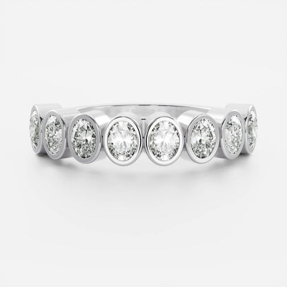 0.3 TCW Oval Bezel & Half Eternity Moissanite Wedding Band