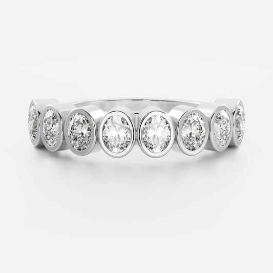 0.3 TCW Oval Bezel & Half Eternity Moissanite Wedding Band
