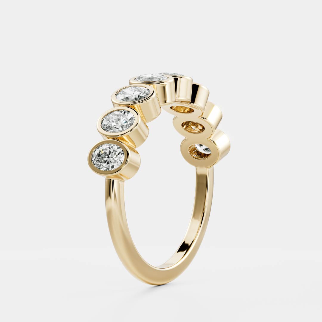 0.3 TCW Oval Bezel & Half Eternity Moissanite Wedding Band