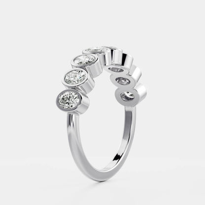 0.3 TCW Oval Bezel & Half Eternity Moissanite Wedding Band