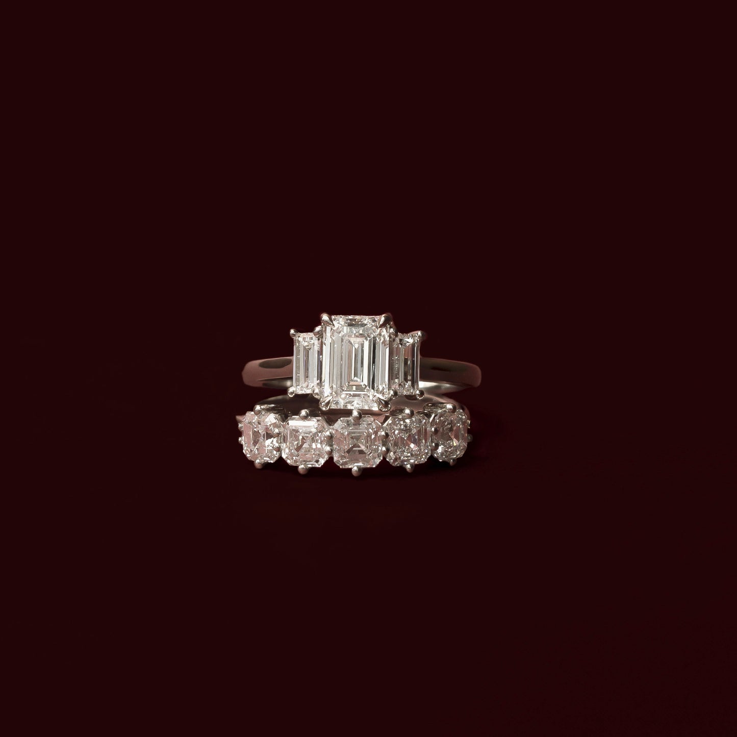 2 CT Emerald Three Stone Moissanite Engagement Ring
