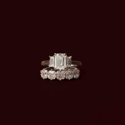 2 CT Emerald Three Stone Moissanite Engagement Ring