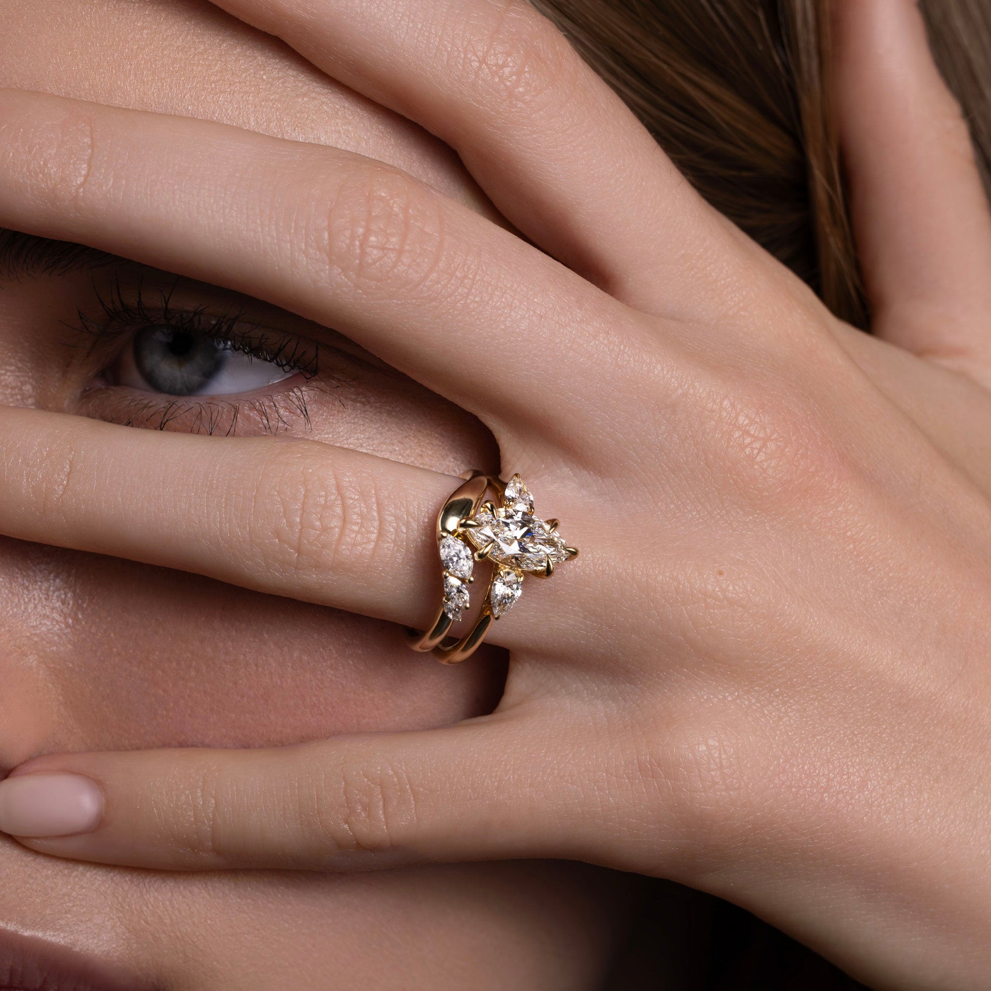 1 CT Marquise Three Stone Moissanite Engagement Ring