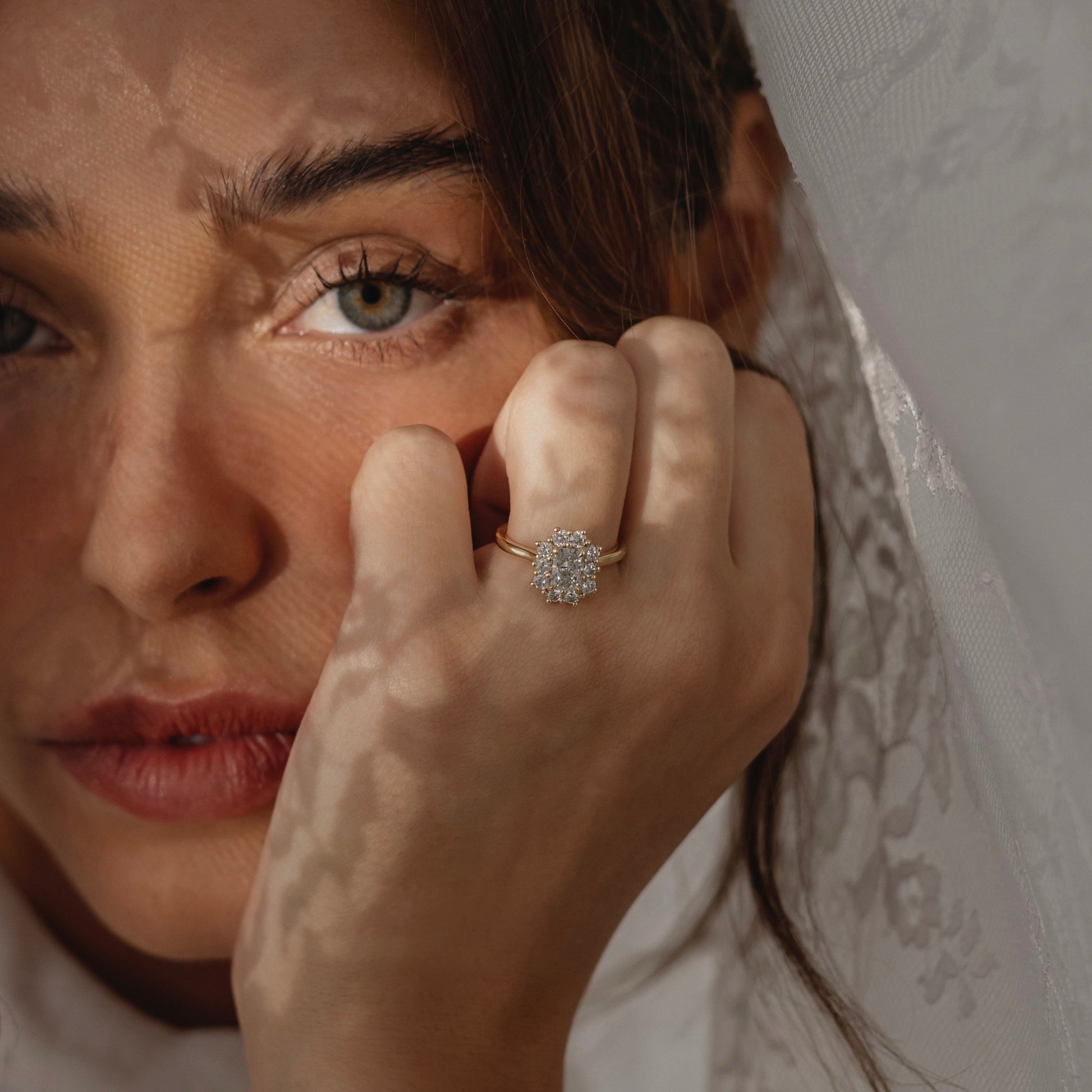1.5 CT Radiant Halo Moissanite Engagement Ring