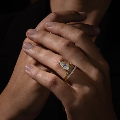 1.5 CT Marquise Double Shank & Pave Moissanite Engagement Ring