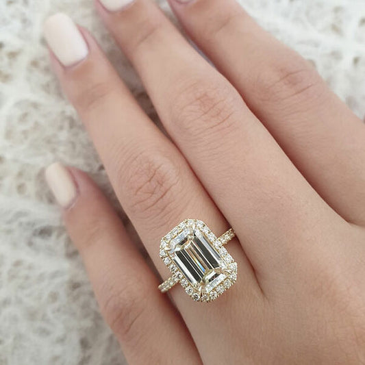 3.18 CT Emerald Halo & Pave Moissanite Engagement Ring