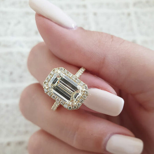 3.18 CT Emerald Halo & Pave Moissanite Engagement Ring