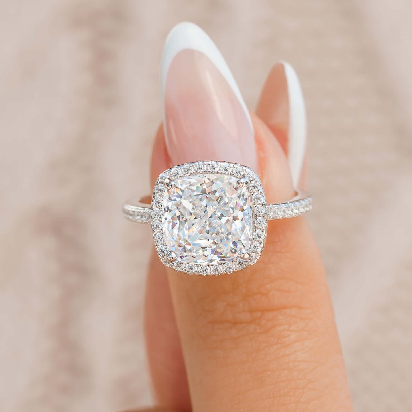 3 CT Cushion Halo & Pave Moissanite Engagement Ring