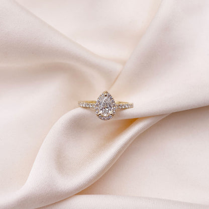 0.40 CT Pear Halo & Pave Moissanite Engagement Ring
