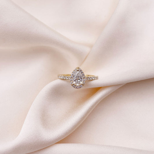 0.40 CT Pear Halo & Pave Moissanite Engagement Ring