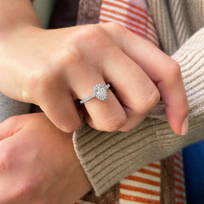 0.40 CT Pear Halo & Pave Moissanite Engagement Ring