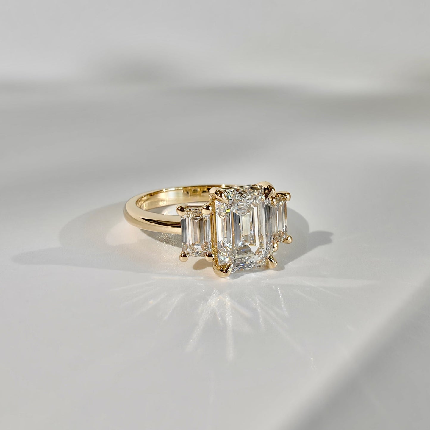 1.75 CT Emerald Three Stone Moissanite Engagement Ring
