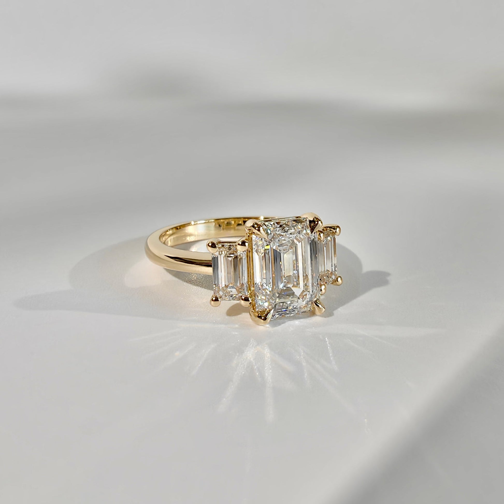 1.75 CT Emerald Three Stone Moissanite Engagement Ring