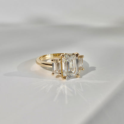 1.75 CT Emerald Three Stone Moissanite Engagement Ring