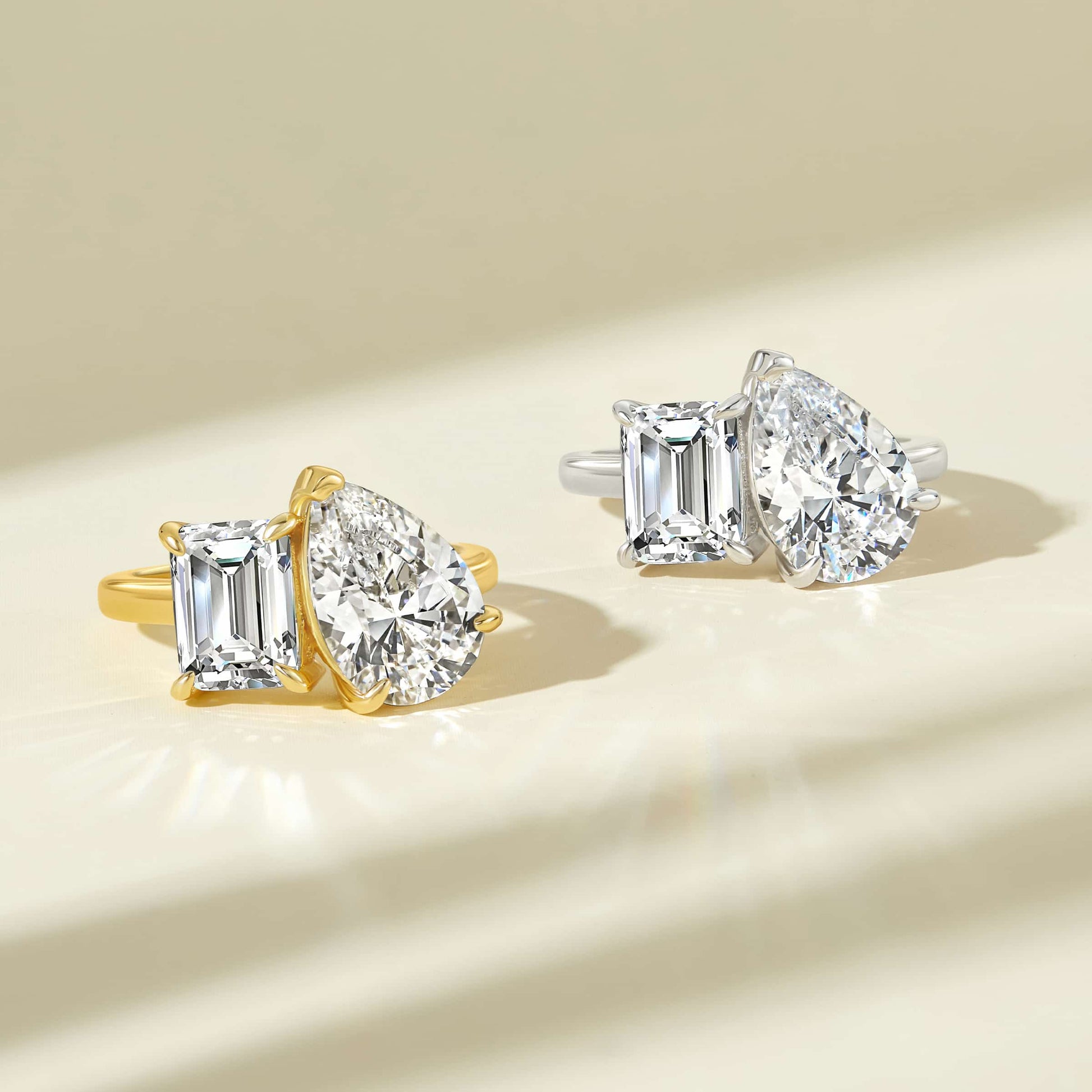 2 CT Emerald & Pear Toi Et Moi Moissanite Engagement Ring