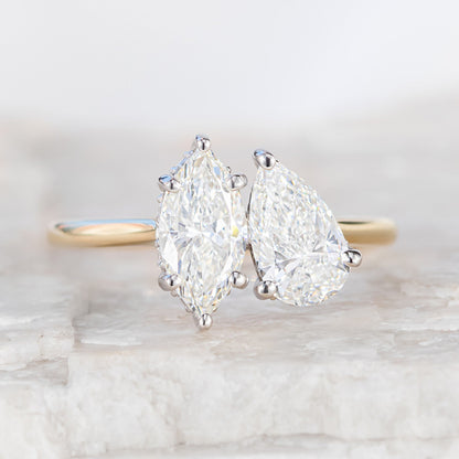 2.23 CT Marquise & Pear Moissanite Two Stone Engagement Ring - farrellouise