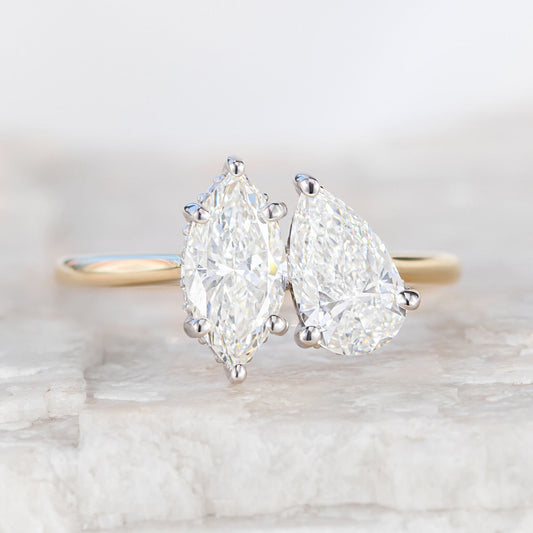 2.23 CT Marquise & Pear Moissanite Two Stone Engagement Ring - farrellouise